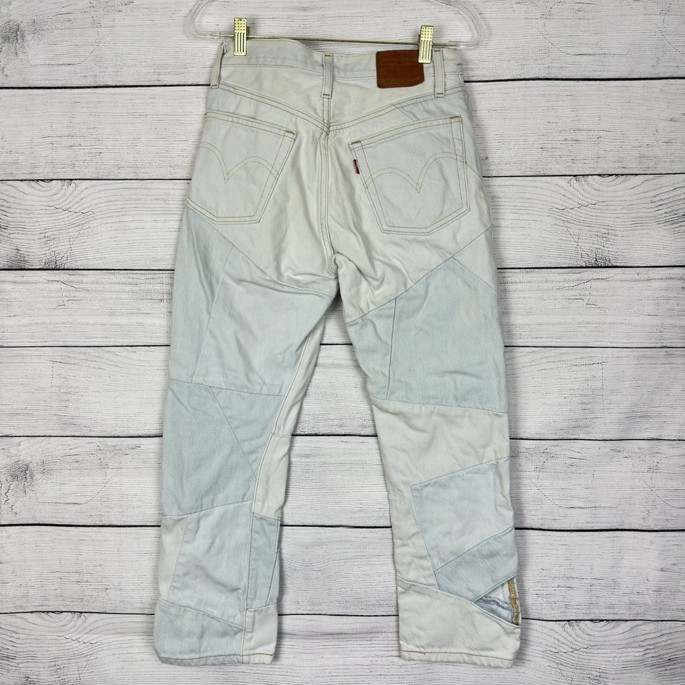 Levi's 501 "Big E" Crop Light Jeans Patchwork Denim Scatter Triangle Holes Sz 26 - Picture 4 of 11